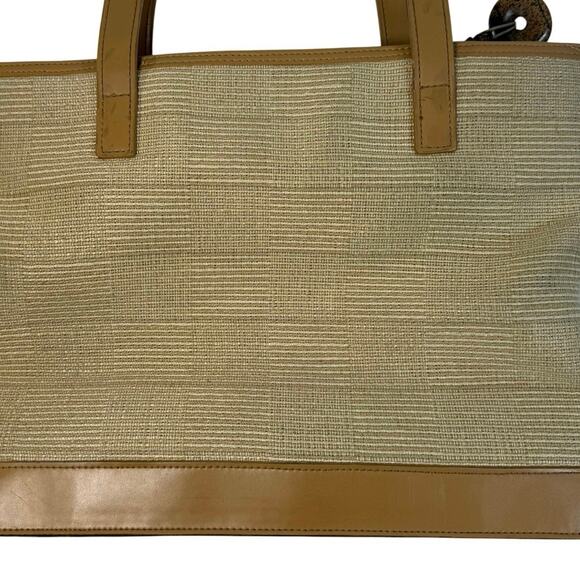 Stone Mountain Tan Canvas Tote Bag Faux Leather Trim Medium Shoulder Purse - Picture 3 of 7